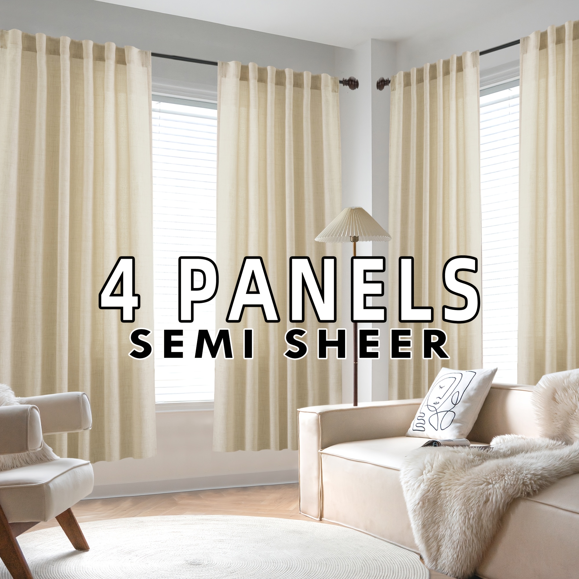 4 panels natural linen curtains for living room semi sheer farmhouse real flax rod pocket back tab boho rustic light filtering window drapes for bedroom privacy  