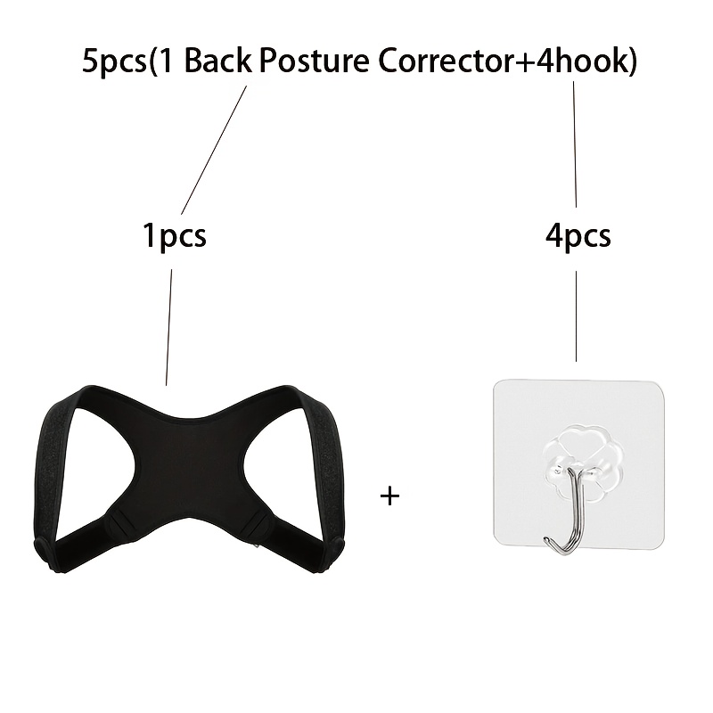 Image of 5pcs(1 Back Posture Corrector+4hook)unisex Adjustable Posture Correction Back Support Belt - Breathable And Non-slip, Ergonomically Designed, Suitable For Sitting, Standing, And Travel, Stylish