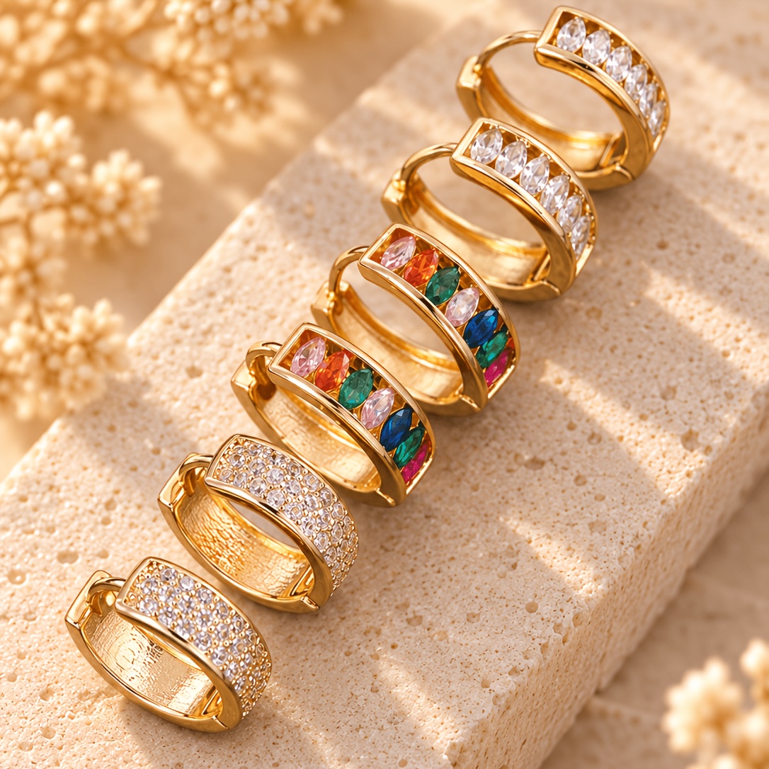 6pcs Elegant Marquise-Cut Cubic Zirconia Hoop Earrings Set