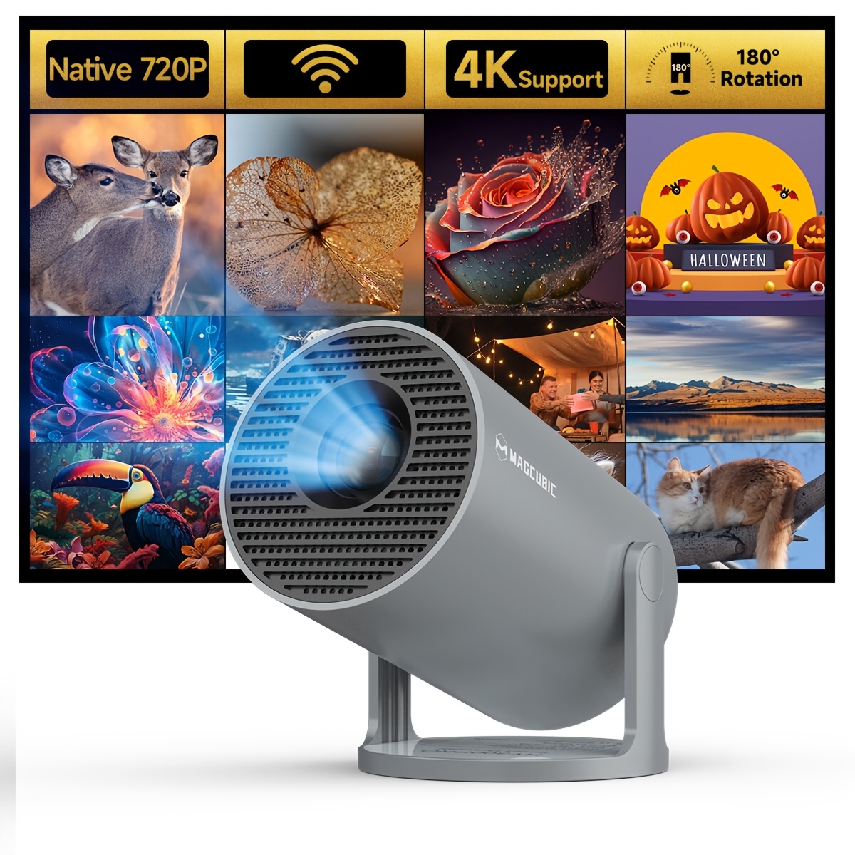 Image of Magcubic Hy300pro Mini Projector 180° Flexible Rotating Projector Local 720p Support 4k With Auto Correction Compact Portable Design For Office Bedroom Home Theater