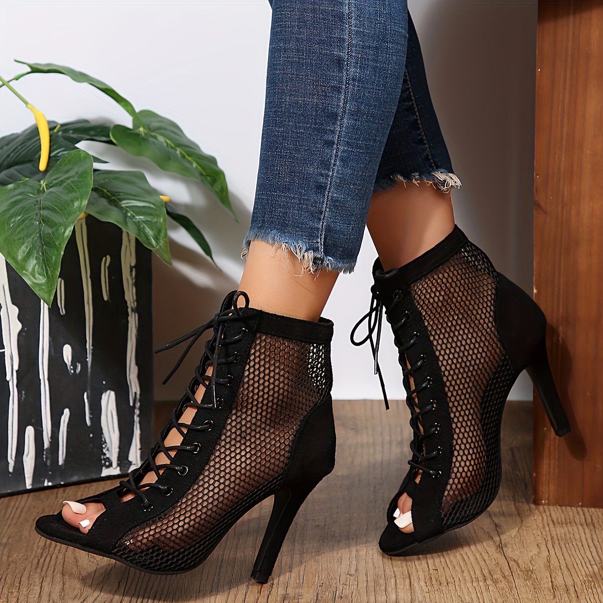 Bout Ouvert Bottines Chaussettes Talon Aiguille Lou Bottines