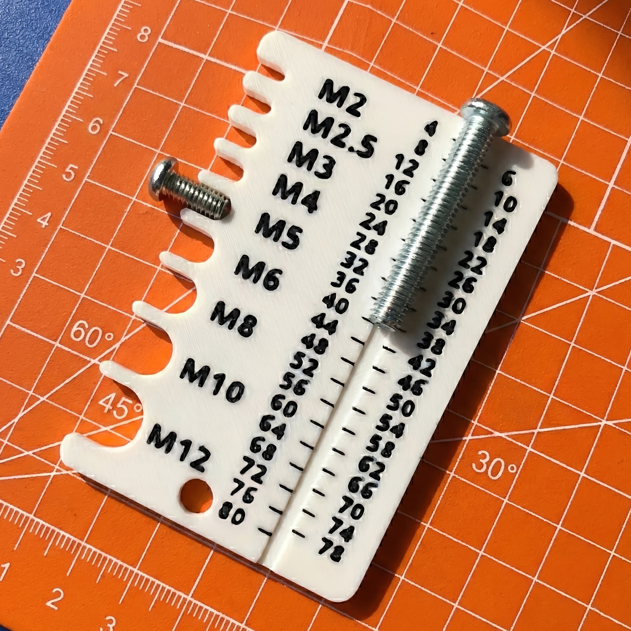 metric screw measuring tool and   size gauge m2 to m12 diameter and 4mm to 80mm length 2in 1 measurement tool portable orange white red