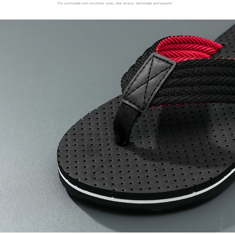 mens casual flip flops non slip eva sole durable fabric upper adjustable strap for outdoor beach summer   with red accents summer footwear adjustable strap sandals eva sole sandals Product details 2