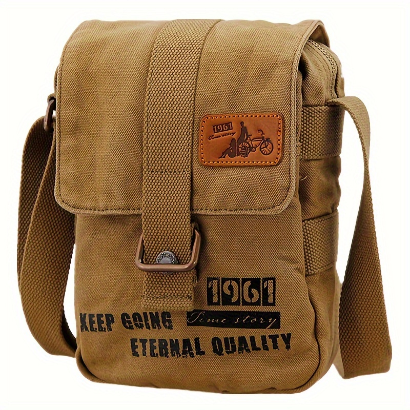 TEMU Vintage Canvas Shoulder Bag, Fashion Lightweight Sling Bag, Outdoor Casual Travel Crossbody Bag For Daily Use