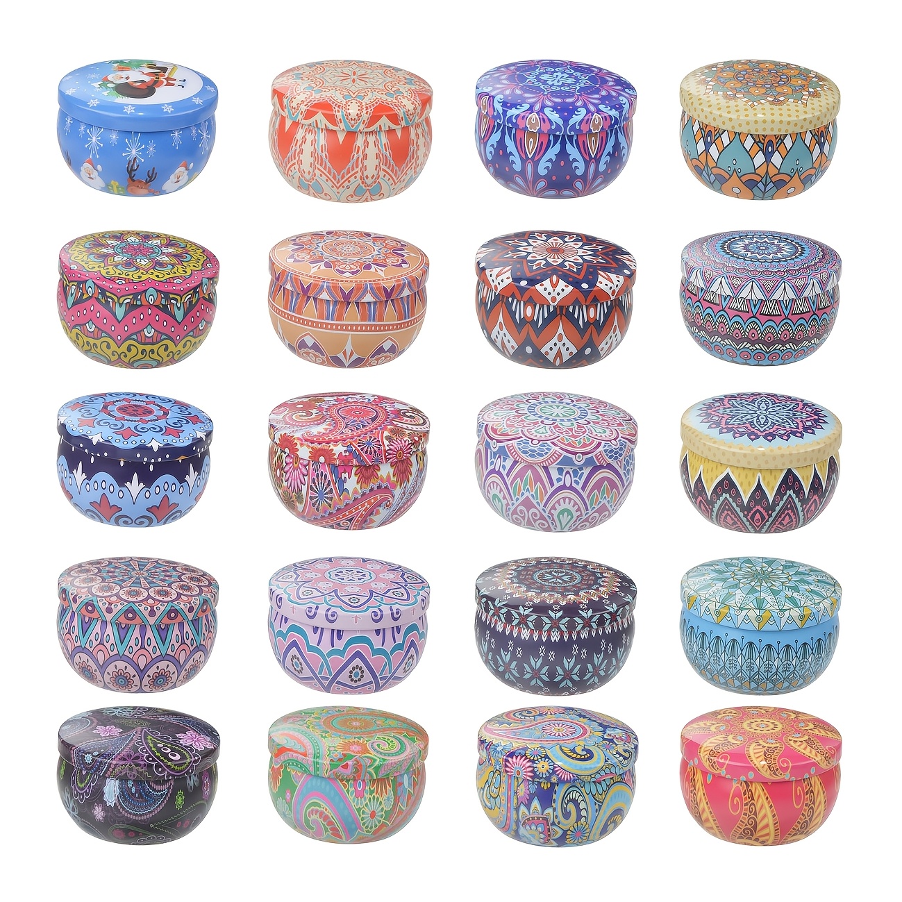 

12pcs Diy Aromatherapy Candle Making Kit -2.2oz Round Tin Can With Lid, Each With Random Flower Pattern