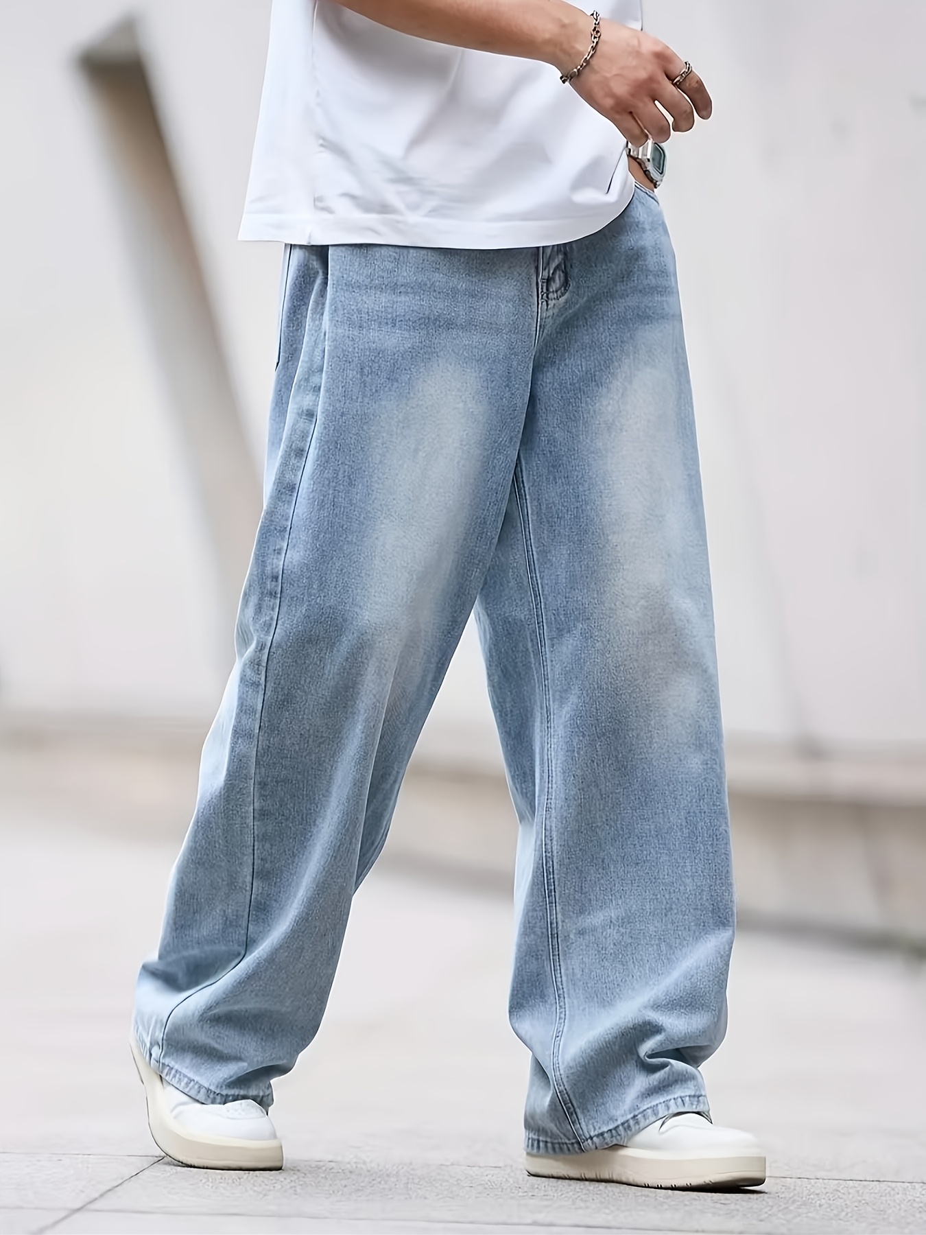 vintage blaue modische jeans mit lockerer passform  , gewaschene verarbeitung,   geschenk für freund freundin, ganzjahres-freizeitstil
