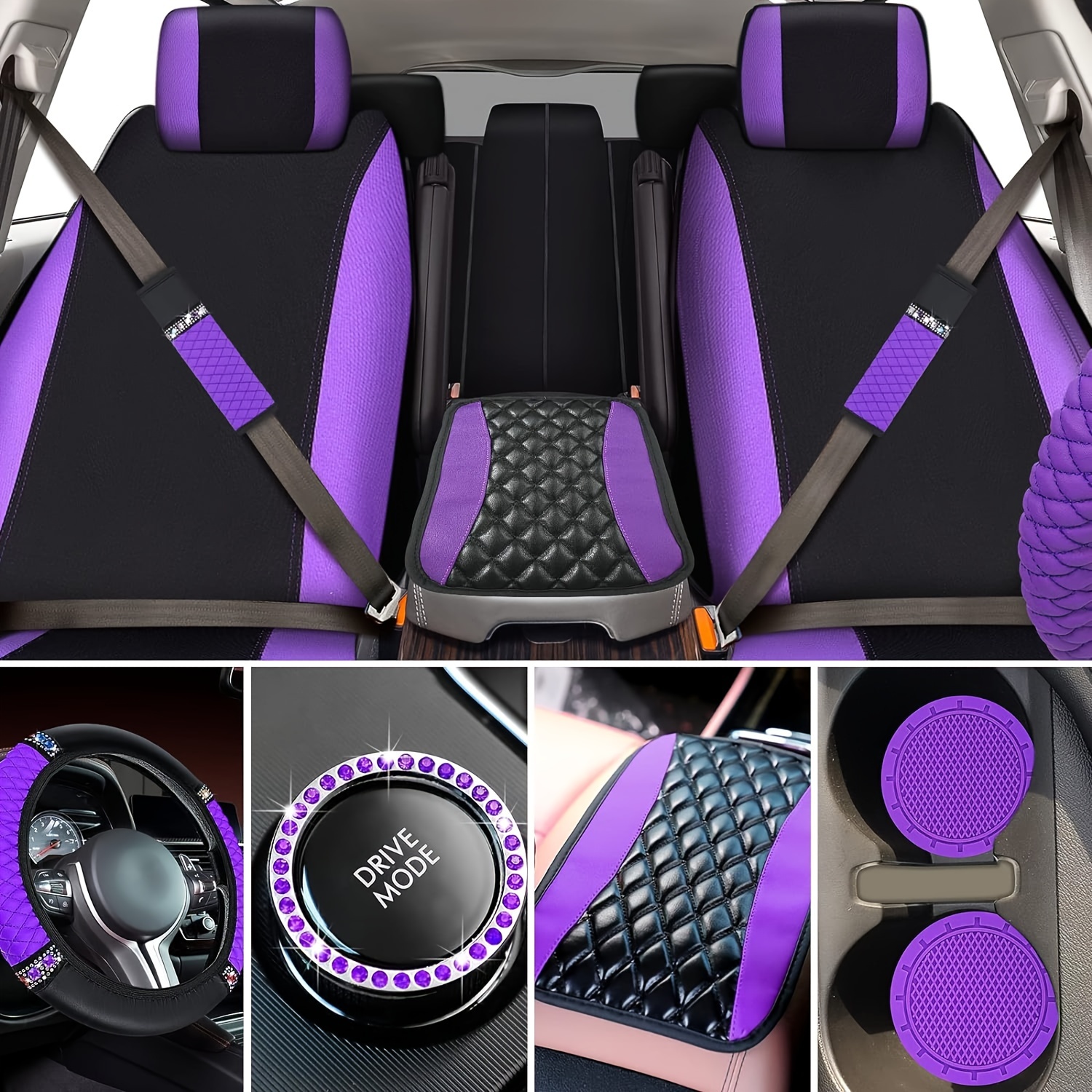 MINGZAIQIPEI Bling Bling Rhinestone Car Headrest Neck Pillow for Driving with Bling Bling Crystal Bow Pillow Car Accessories for Women Girl's Gift