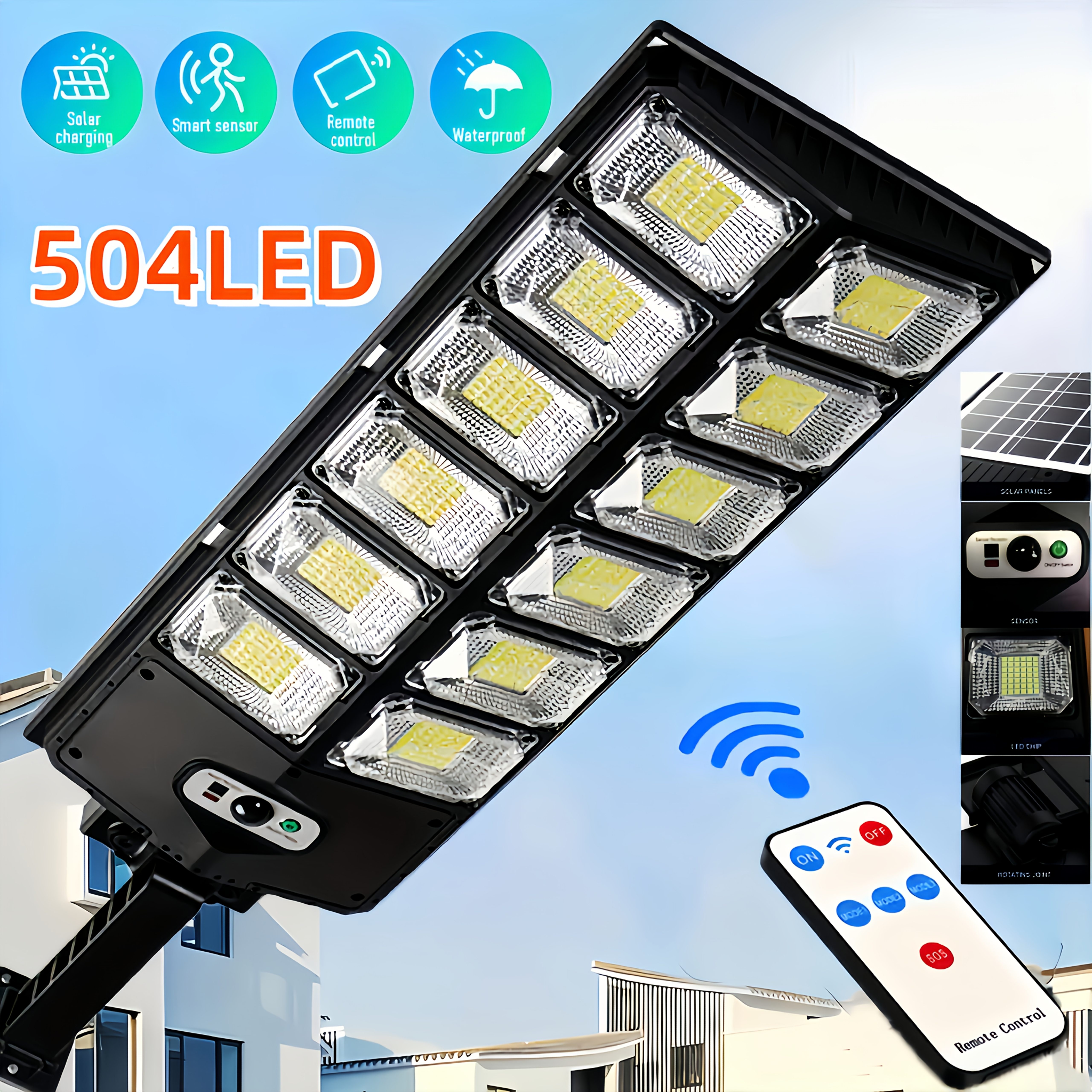 solar powered street lamp featuring remote control suitable for gardens garages and driveways it operates from dusk till dawn adjusts brightness automatically charges during   using solar energy Product details 0