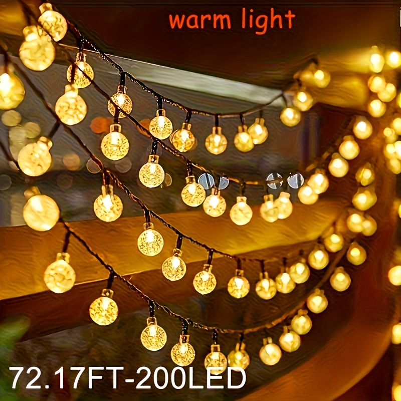 Image of 1pc-72.17ft Solar Bubble String Lights, Power Supply, 200led Bulbs Lighting Decoration, Romantic And Elegant, Suitable For Garden, Patio, House Interior Decoration, Warm/colourful 2 Colours From,ip44.