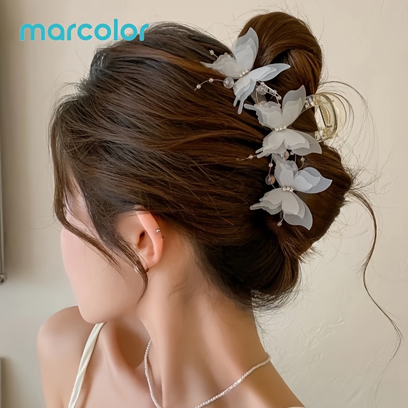 TEMU Marcolor Hair Claw Clip, Ins Influencer Premium Shark Clip, Large Capacity Suitable For Thick Hair Updos, Secures Back Of Head Frizz, Women's