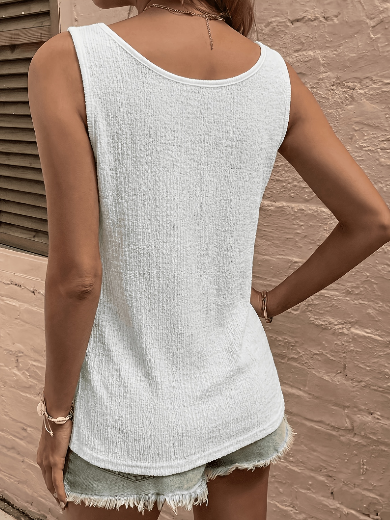 womens european and fashionable casual round neck button up tank top