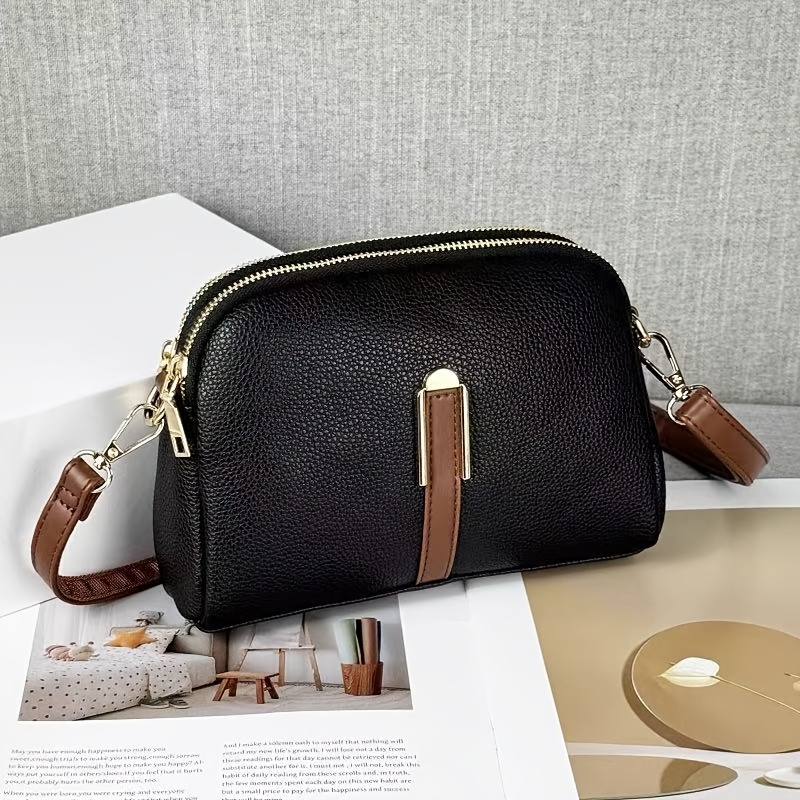 TEMU Bolso de de moda para mujer con bloques de color, bolso bandolera simple de lujo , neceser para teléfono con cremallera de gran capacidad, bolso