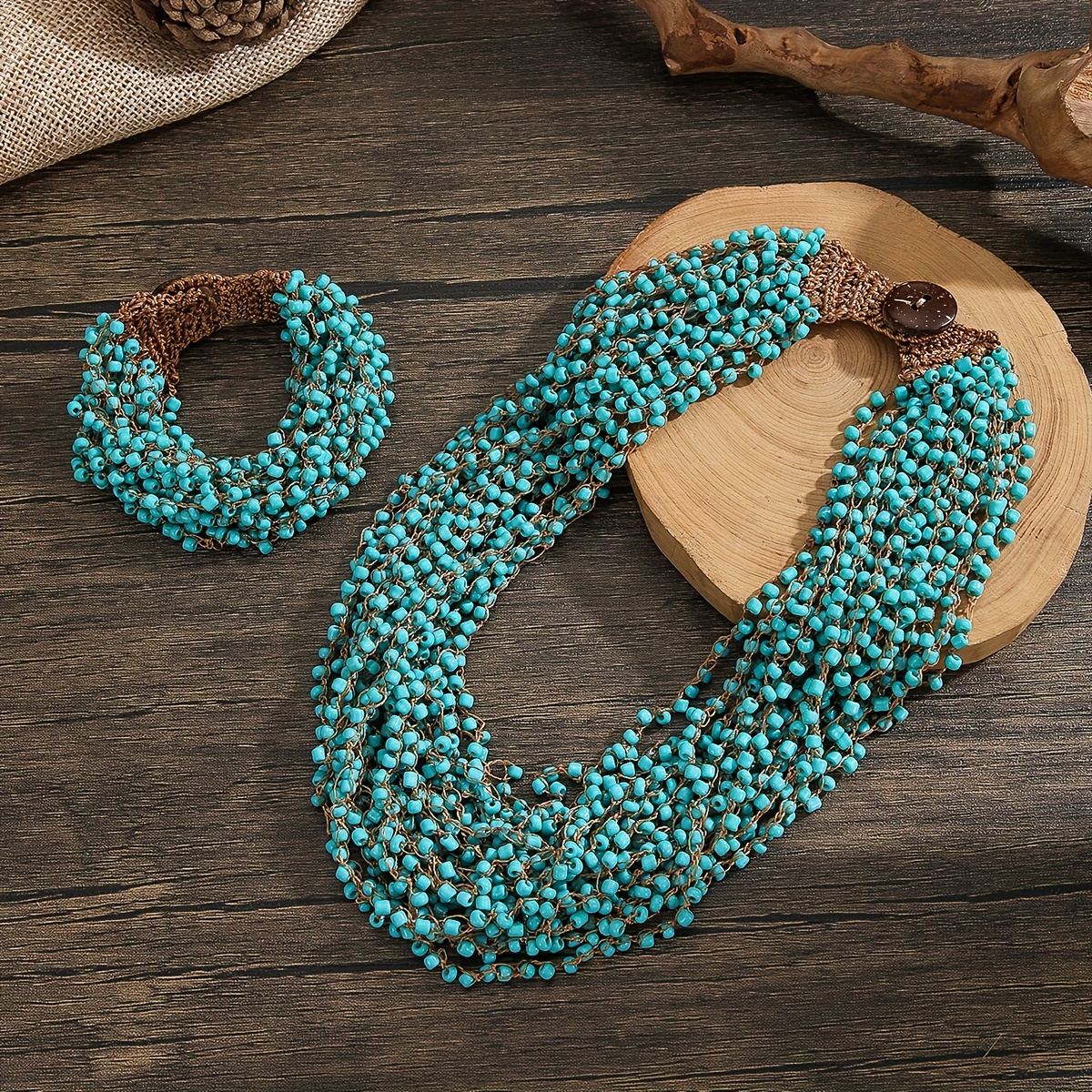 Crochet Boho Necklace Vintage Boho Beaded Crochet Necklace Set No