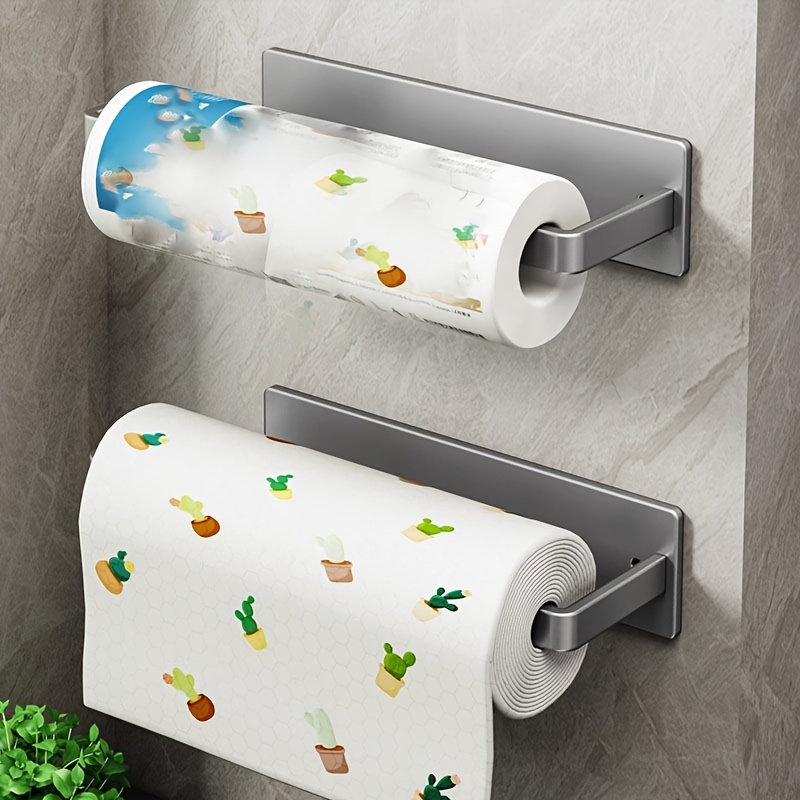 

1pc Self-adhesive Kitchen Tissue Holder - Metal Roll Paper Rack, Cling Film & Towel Storage, Non-perforated Wall Hanging Cabinet Hanger For Household Supplies