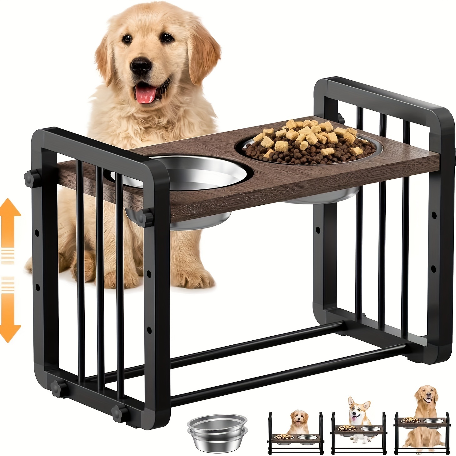 

Elevated Dog Bowls, 5 Height Adjustable Raised Dog Bowl Stand, Non-slip Metal Raised Dog Bowl Stand With Slow Feeder & 2 Thick 54oz Stainless Steel Dog Food Bowls For Small Medium Large Sized Dogs