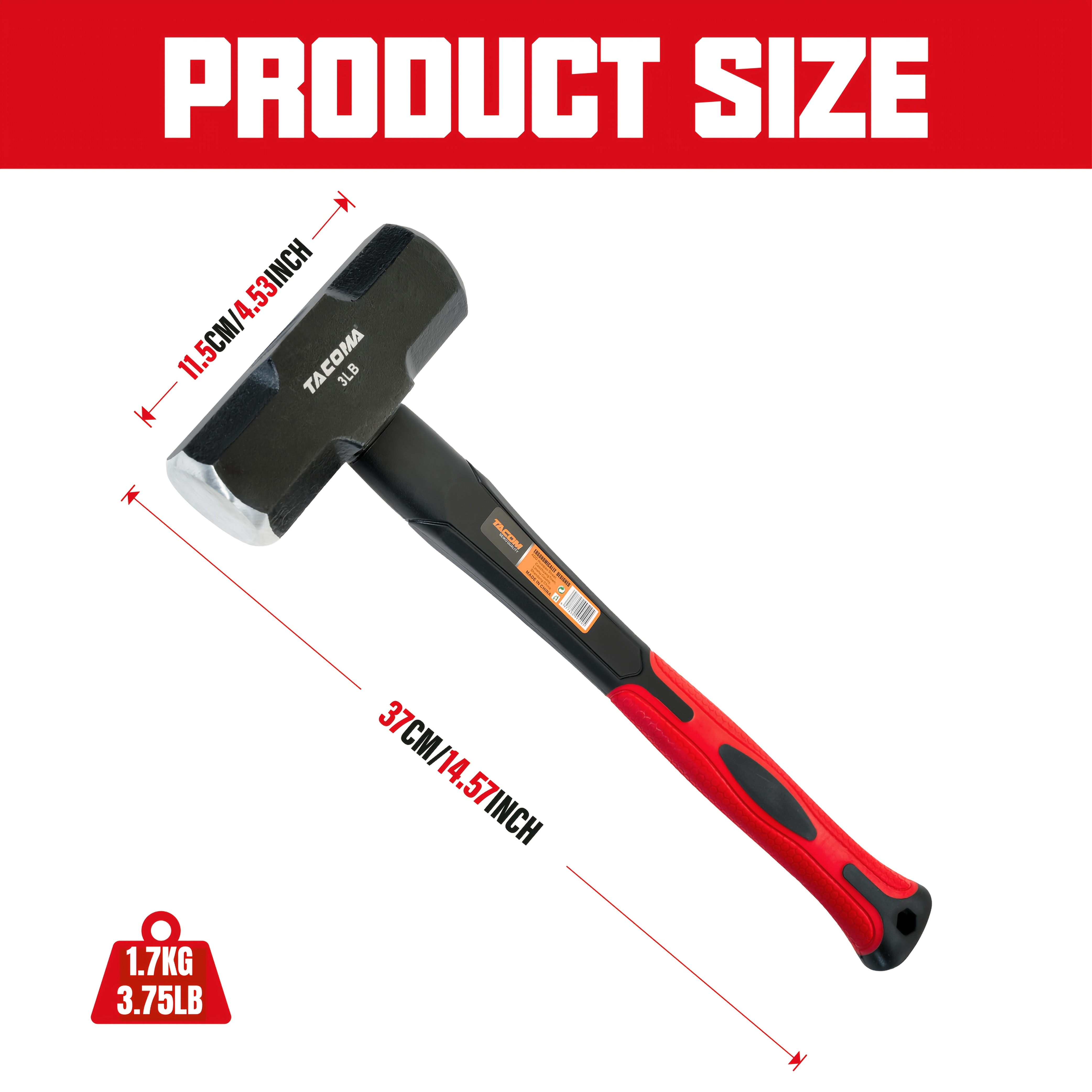 Image of 3lb Heavy-duty With A High- Head And A Fiberglass Shock-absorbing Handle-durable And Long-lasting, Making It An Essential Tool For Industrial, , Construction, And Home Improvement Projects.