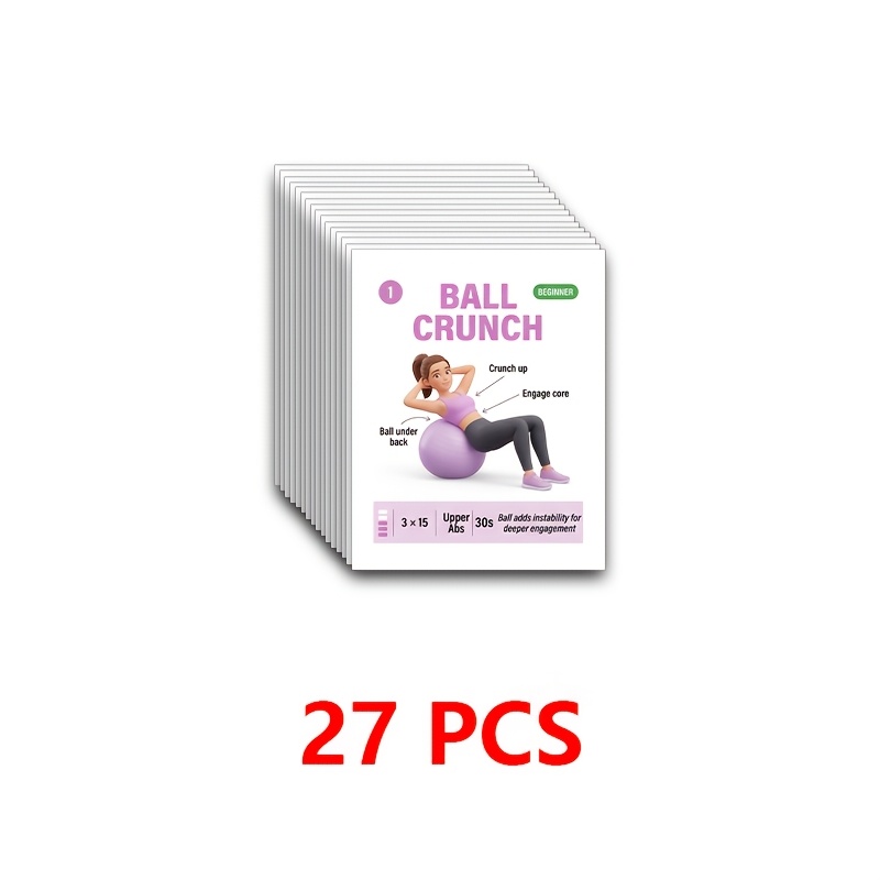 TEMU Pilates Ball Workout Cards Suitable For Core, Balance & Flexibility Training - Exercise Guide With Step--step Instructions & Multicolor Charts