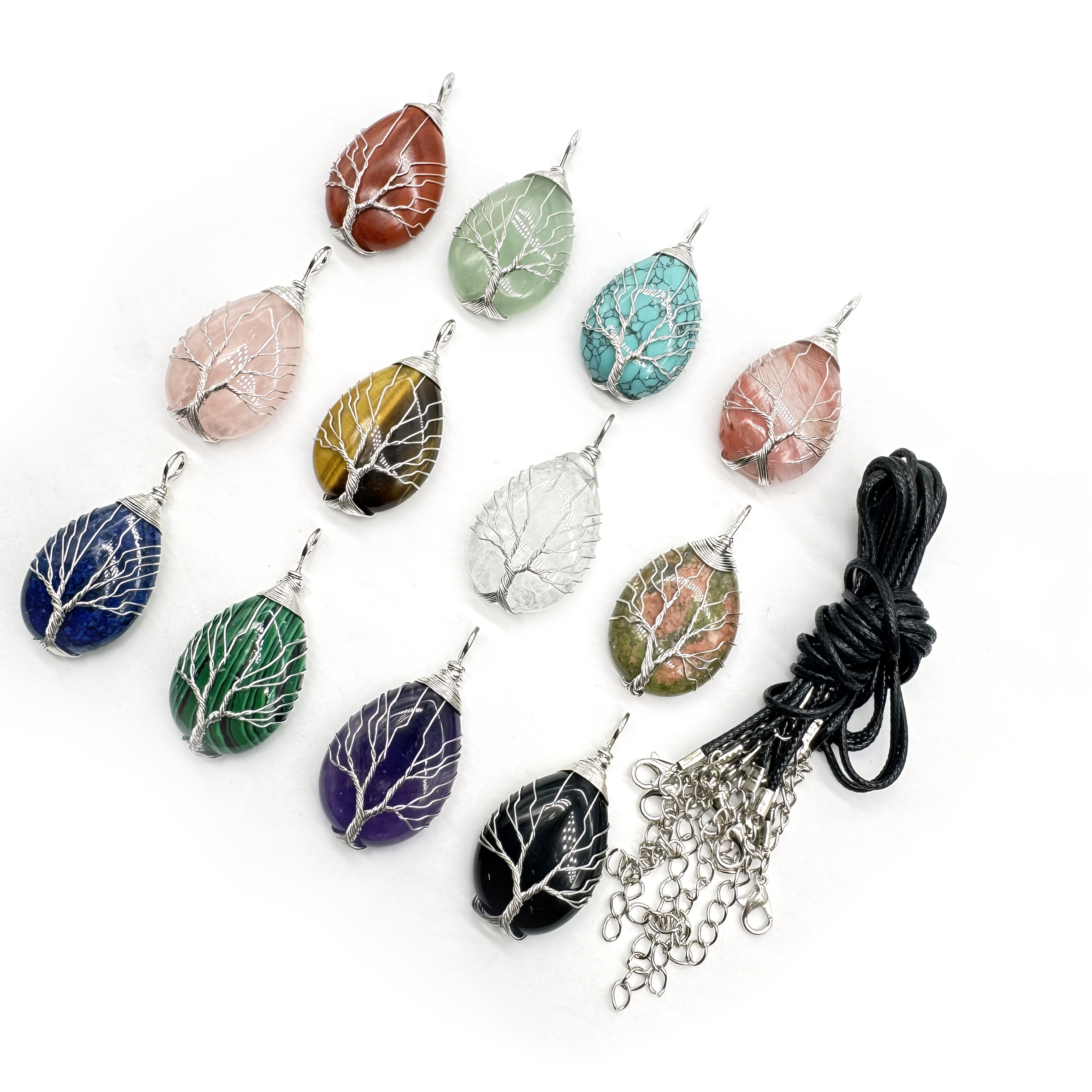 

6pcs Chic Natural Stone Teardrop Pendants With Wire Wrapped For Making - Necklaces, Bracelets & Earrings