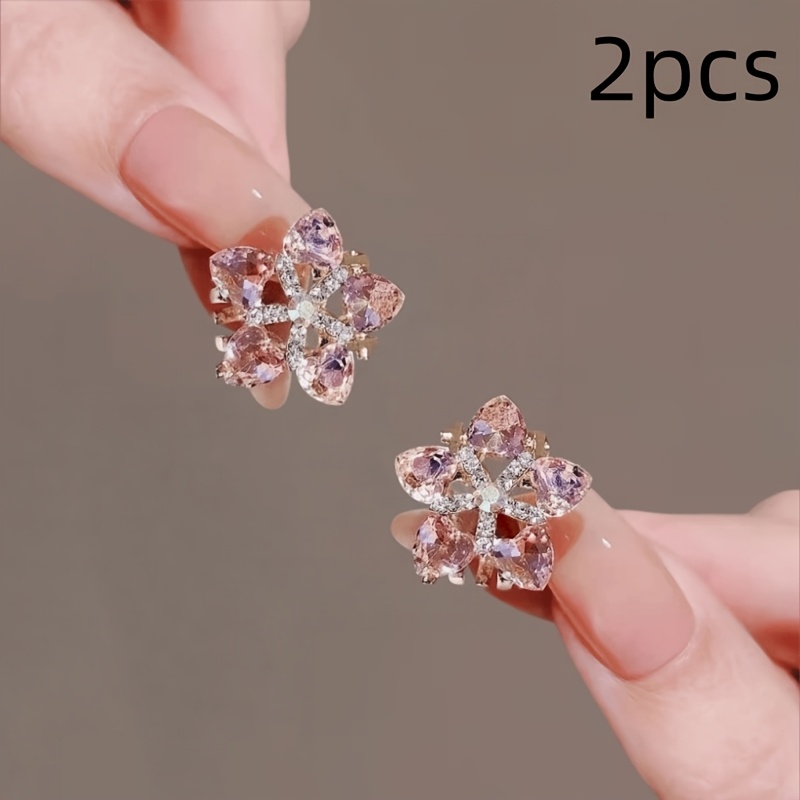 TEMU 2pcs Set Korean Exquisite Flower Claw Clip, Small Mini Hair Clip For Flyaways And Bangs, Clip, High-end Hair Clip