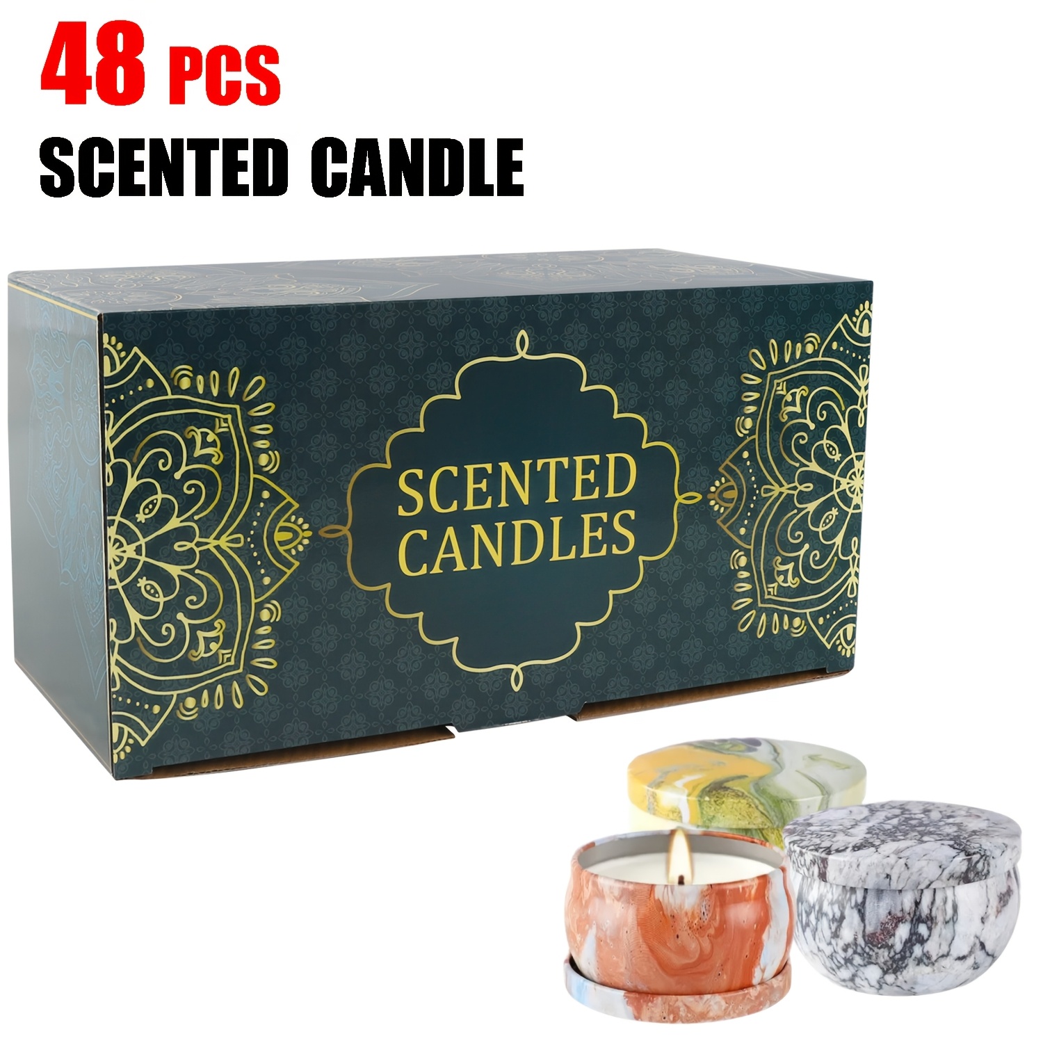 TEMU 48 Aromatic Candles In A Marble Design, Each Containing 2.5 Ounces, Available In Various Scents Such As Lavender, Lemon, And Rose. Offer A