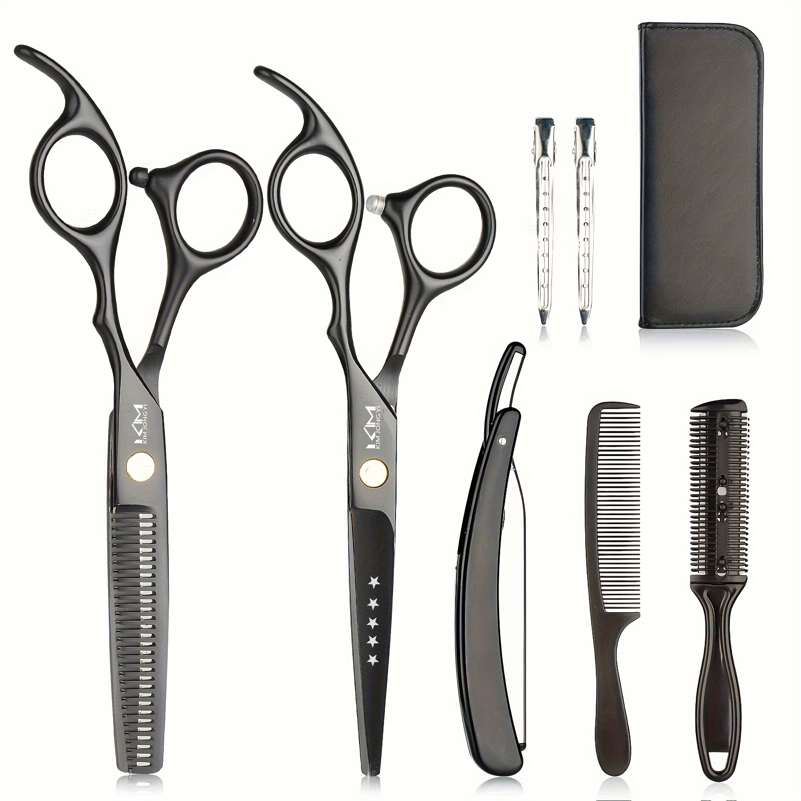 

Kim 8-piece Professional Haircutting Kit - 6.5" Titanium Coated Clippers, Shaver & Styling Tools For Men And Women - Black & Rose Hue Barber Accessories