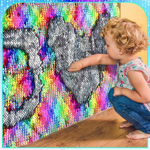 3pcs sensory wall sequin flip fabric for boys and girls 40 x 13 inch sensory graffiti reversible sequin fabric room decor for classrooms laser colorful royal blue colorful