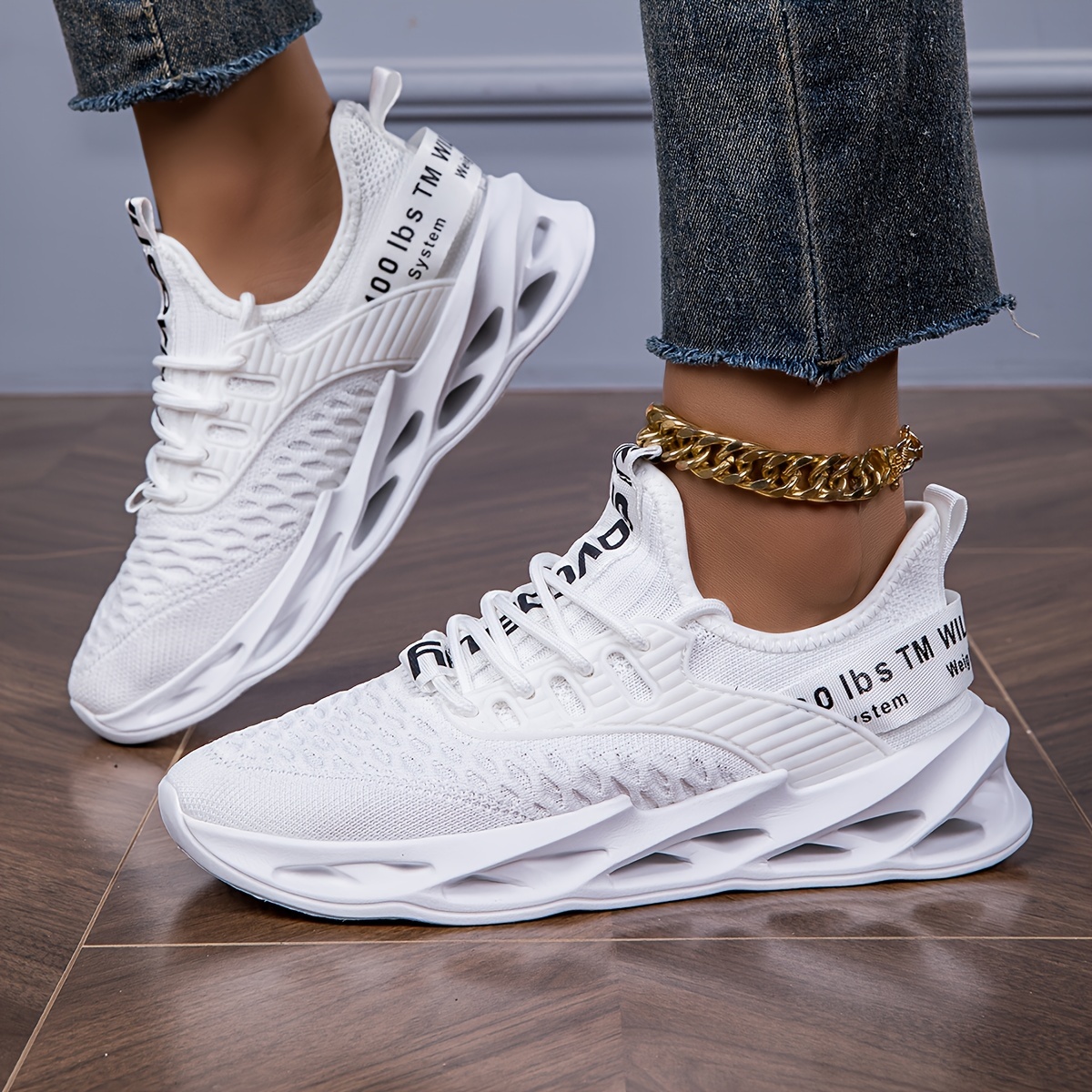 Summer Breathable Women's Sneakers, New Summer Gradient Running Shoes, White , Elegant Women's Casual Sports Running Shoes, Cheerleading Shoes, Black And White Gradient Design, Breathable Mesh Upper