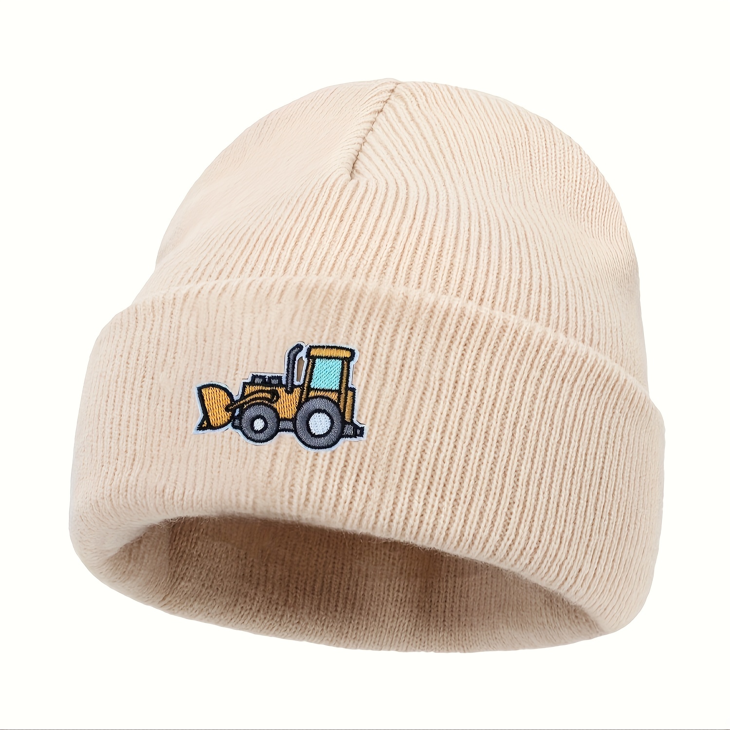 Image of ' Winter Knit Hat With Bulldozer Graphic - Stretchy Soft Ear Flap Beanie For Skiing, Christmas & Outdoor Activities | Warm Black & , Hand Washable, Winter Hats, Skiing Gear