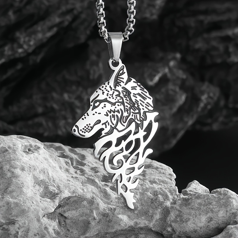 TEMU 1pc New Style Stylish 304 Stainless Steel Nordic Myth Celtic Wolf Pendant Necklace Men's Punk Hip-hop Casual Charm Jewelry Gift