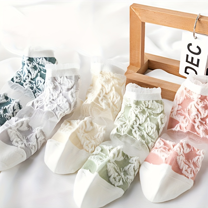 10 Pairs Mesh Stitching Short Socks Breathable Soft Flower - Temu