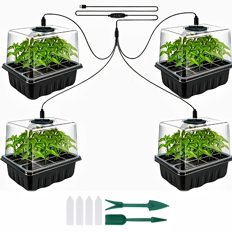 TEMU Seed Starter Tray With Grow Light, 4pcs( 72cells)mini Greenhouse Germination Kit, Thicken Seedling Starter Trays, With Timing Controller