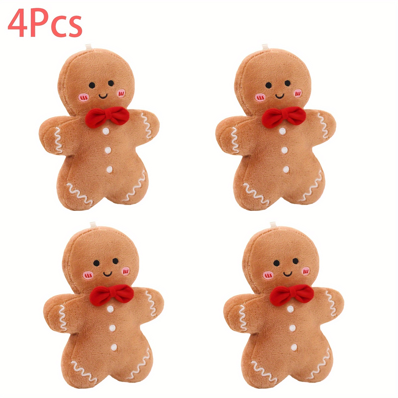 Image of 4pcs Gingerbread For Man Plush - Soft Hanging Decorations With Icing Details, Adorable Cuddly Dolls Suitable For Christmas Tree,, Kids' Room - Gift For & (6inch)
