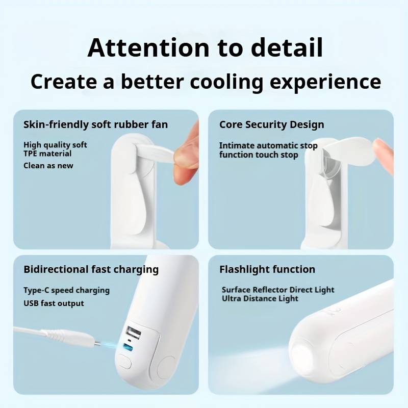 Portable Handheld Fan with Illuminated Night Light, MINI Power Bank, 1200mAh Lithium Battery, USB Charging, 2-Speed Adjustable, Foldable Design. Suitable for Home, Office, Outdoor, and Travel Use. An Ideal Gift for Female Friends