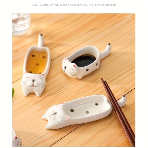 2pcs set cat ceramic   ceramic cute cat multifunctional seasoning plate chopstick holder snack dipping plate13 5 4 5cm 5 31 1 77in versatile   tableware suitable for appetizers desserts sushi sauce small plates Product details 11