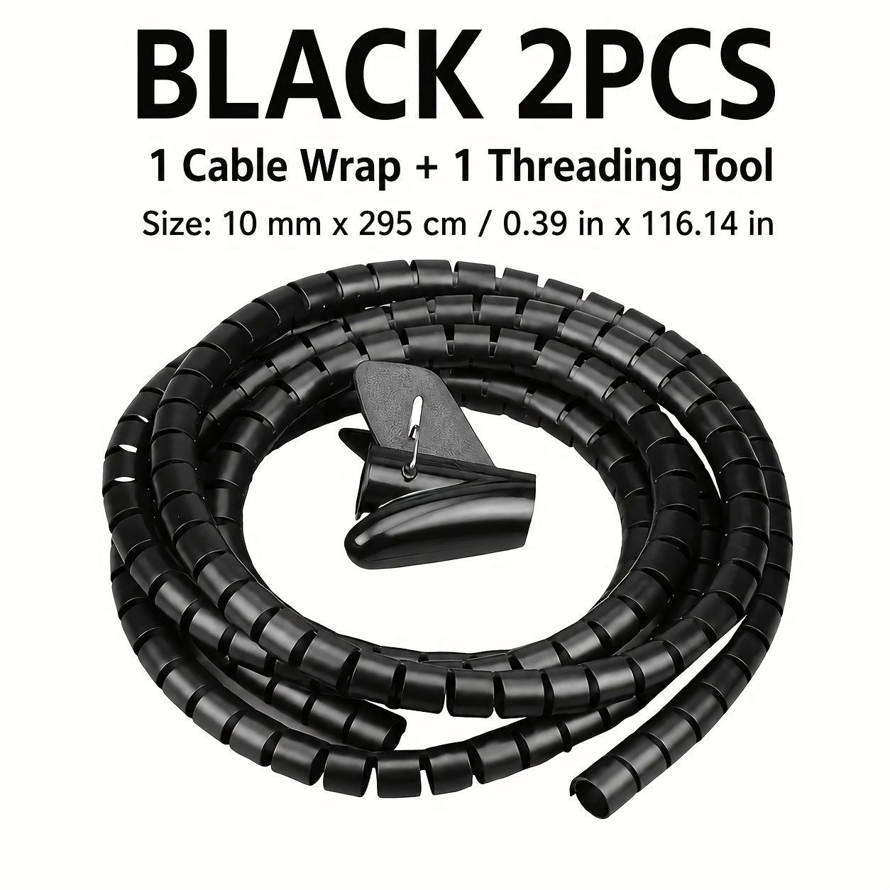 TEMU Set guaine per cavi a spirale in PE, 10 mm x 295 cm, organizer per cavi di computer con clip per cavi, tagliabile per gestione cavi desktop TV