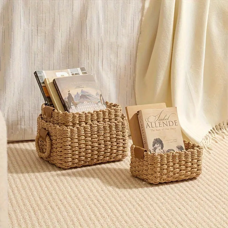 set of 3 woven paper rope storage organizer bins multi purpose baskets for shelves cupboards desk organization no electricity needed Product details 3