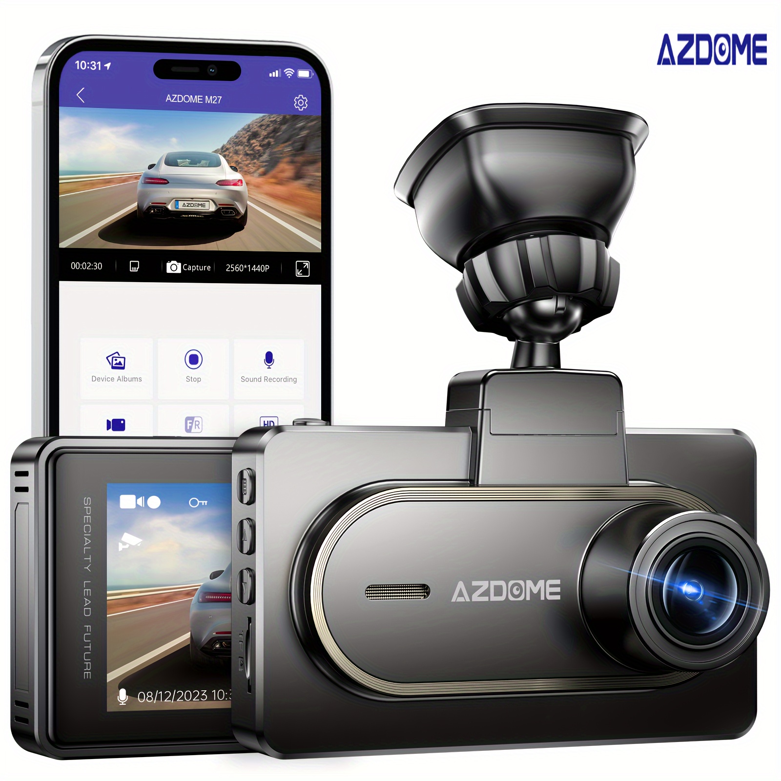 

M27 Mini Recorder 2k For Cars, 3" Display Dash Cam With Wifi & App , Wdr, Parking Monitor, 150° Wide , Night Vision, , Parking Monitor