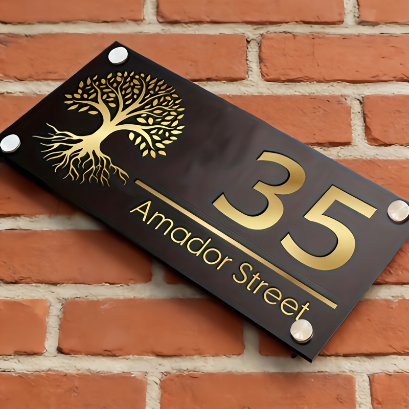 TEMU Custom Acrylic Address Plaque, Tree Of - Personalized Address & Name Plate, Double-layer Engraving Technology, Decoration For Home, Office &