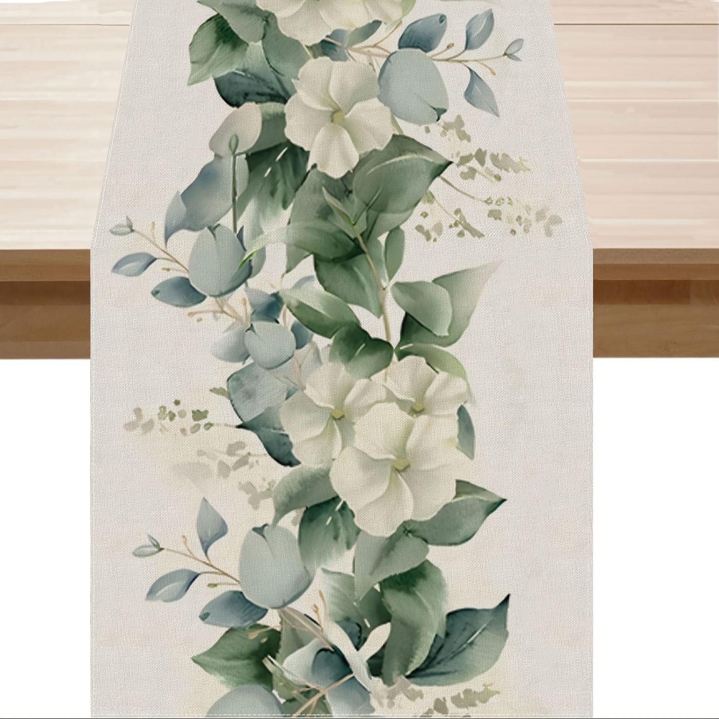 

1pc Eucalyptus Floral Linen Table Runner, 100% Woven Linen Rectangular Table Decoration, For Dining, Home, Kitchen, Summer, Spring, Holiday Farmhouse Decor