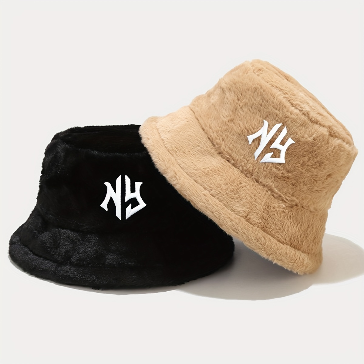 

1pc Embroidered Bucket Hat - Warm Plush Foldable Cap, Ny Design, Machine Washable - Ideal For Autumn & And , Fishing Hat