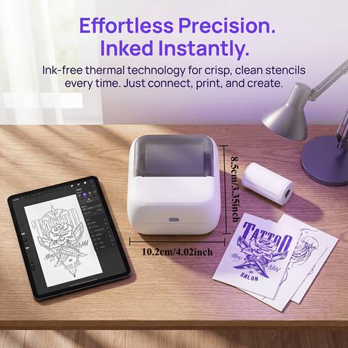 Mini Wireless Tattoo Stencil Printer for Beginners - 20 Transfer Papers And 1 Roll of Printing Paper - Connects to Smartphones And Tablets Via Wireless, And Portable, Tattoo Machine/