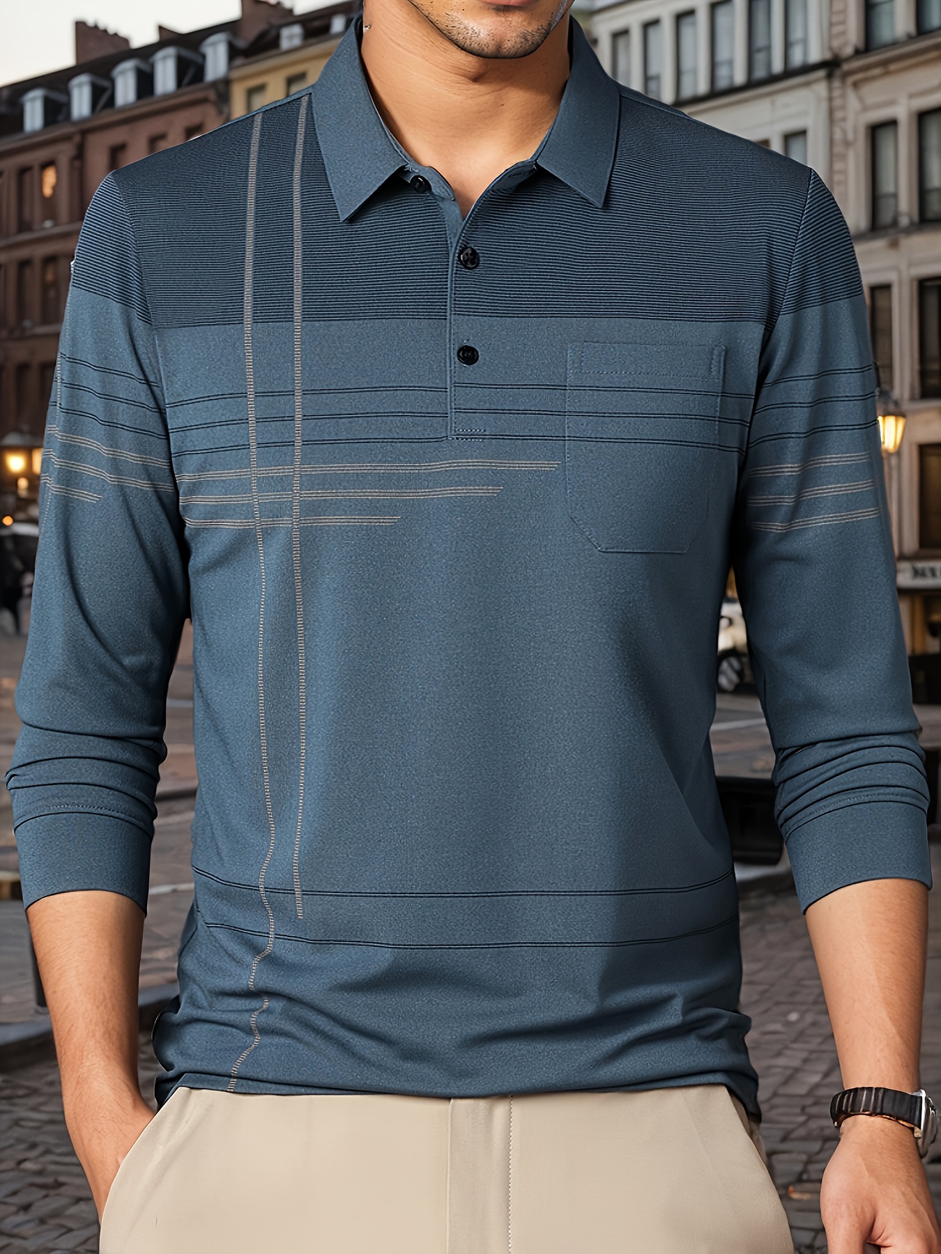 chemise à rayures vintage pour homme avec poche - respirante, manches longues, détail bouton pour le golf & activités air Détails du produit 16