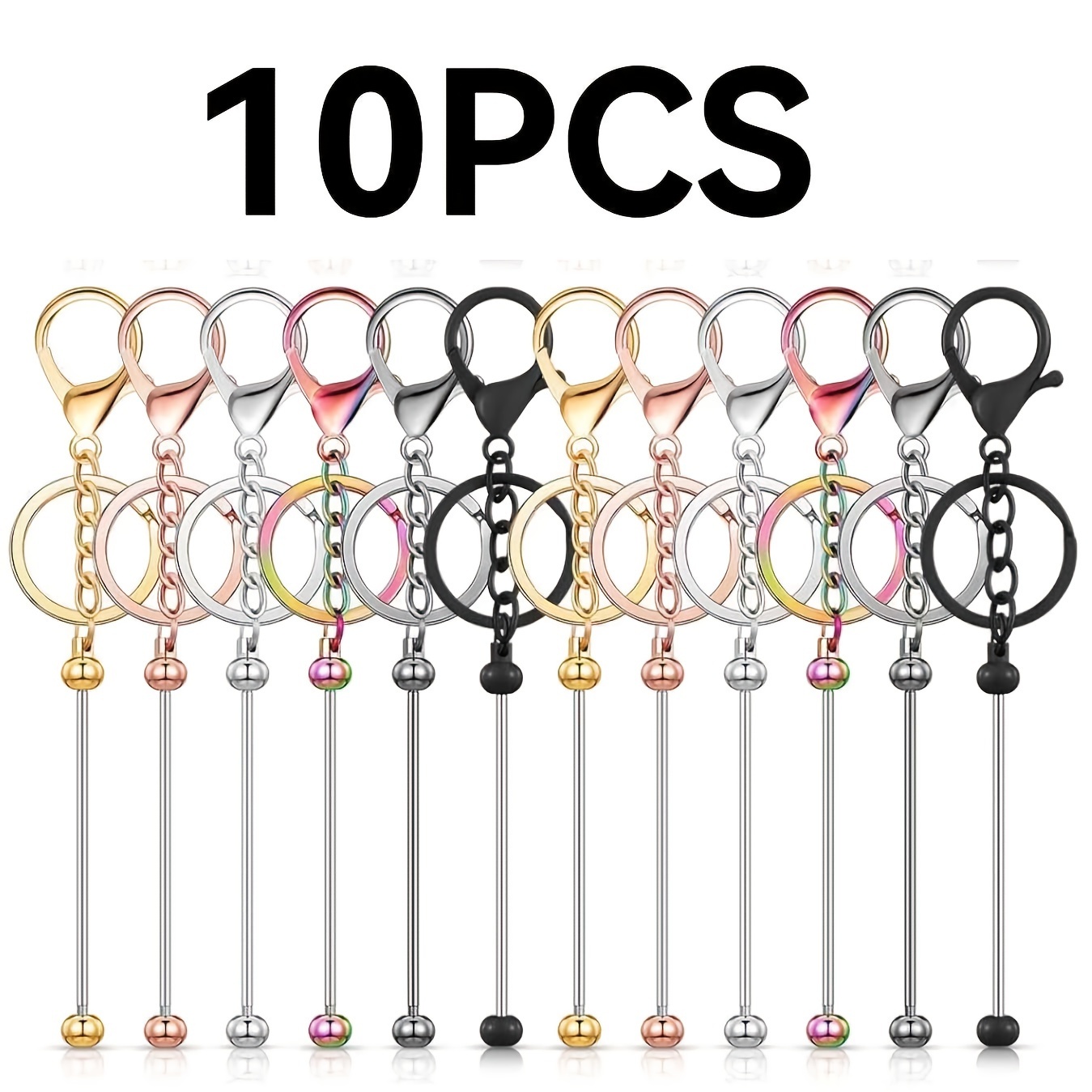 Image of 10pcs Beautiful Cute Beaded Keychain Bulk For Keychain Making Blank Beaded Metal Keyring Craft Key Fobs Christmas Holiday Gifts