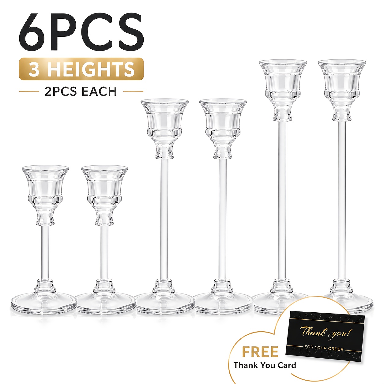 TEMU 6pcs Clear Acrylic Taper Candle Holders Set, 3/4 Inch Candlestick Stand, Elegant Wedding Centerpieces, Christmas Dinner Table Decor, Home Party
