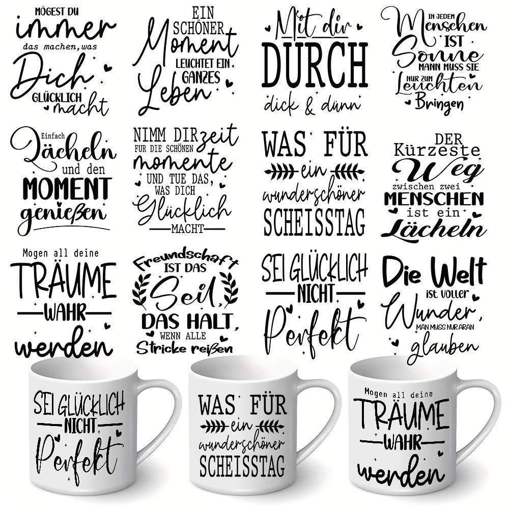Image of 12pcs German Thank You Quotes Rub On Transfer Stickers - Thanks Theme Versatile And Durable For Mug, Furniture, Glass, Home And