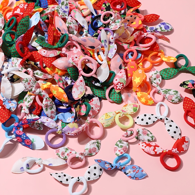 TEMU 20/50pcs Anneaux de foulard oreilles de lapin colorés, élastiques à cheveux, bandeau durable à haute élasticité, foulard à cheveux