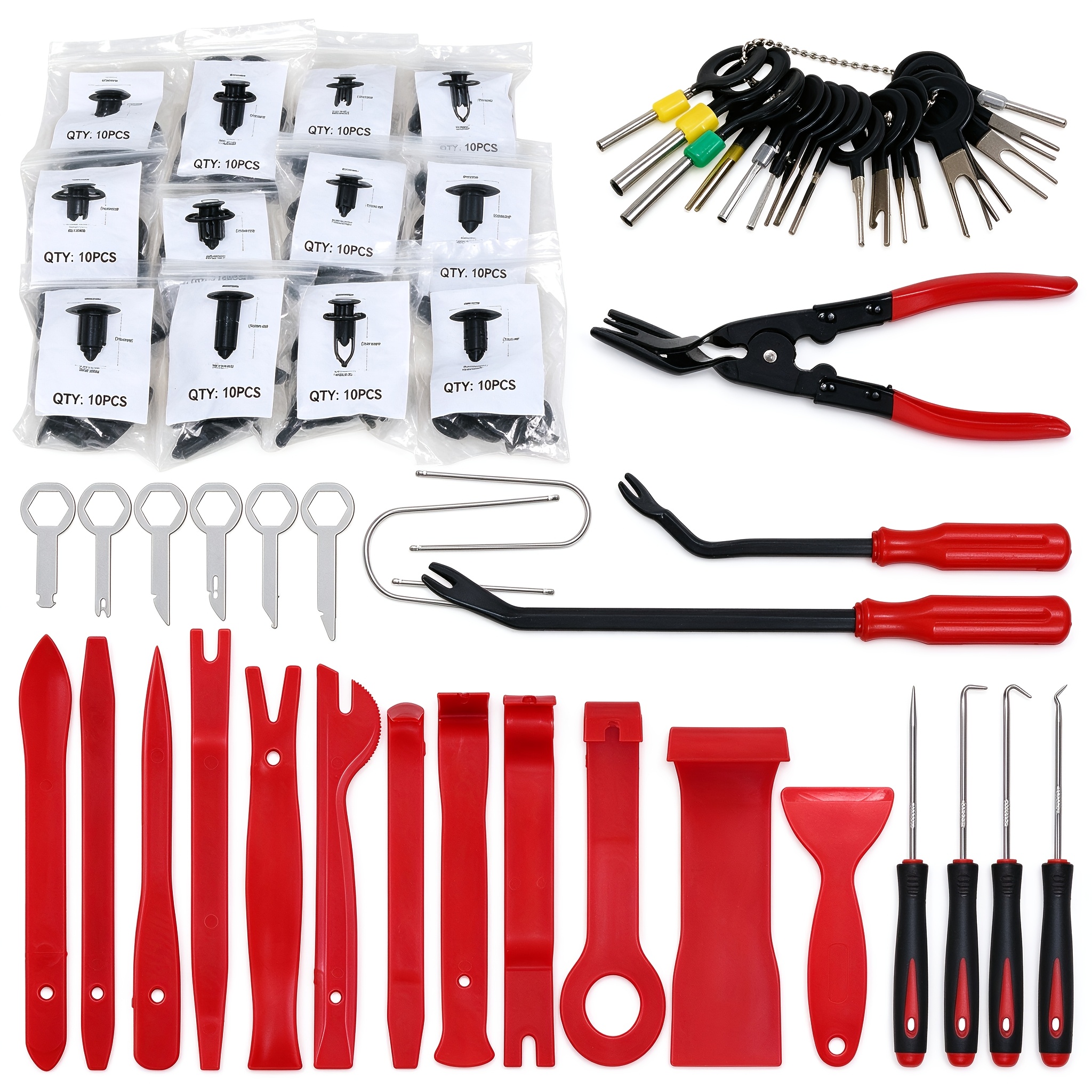 Image of 164pcs Auto Trim Removal Tool Set Car Audio Radio Panel Pry Tool Kit With Fastener Clips And Storage Bag, Without Battery