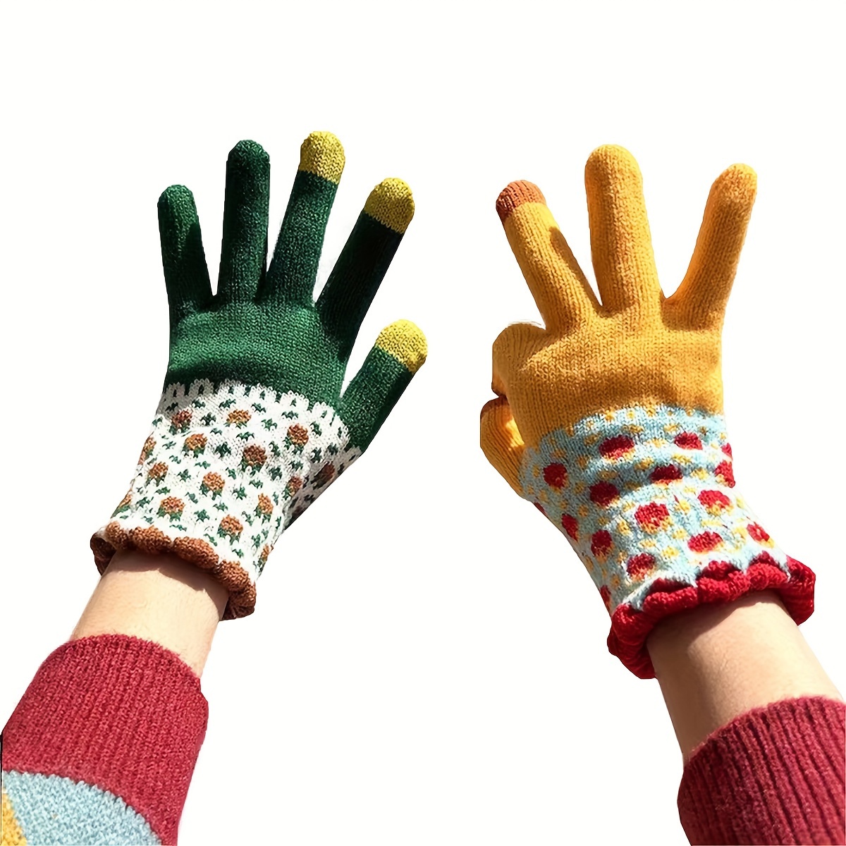 

Cozy Knit Winter Gloves For Women - Cute, Warm & Windproof With Plus Velvet , , Split-finger Design