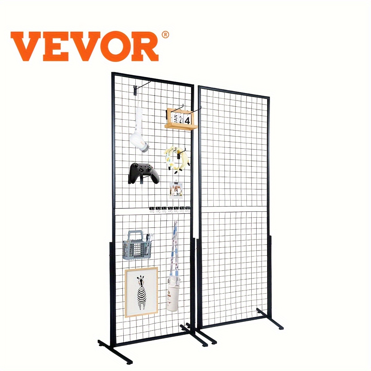 

2pcs Vevor 68"x78" Black Metal Grid Wall Panels - Floor Standing, Double-sided Wire Mesh For Art Displays, Retail Shows & Home Decor - Includes Extra Clips & Hooks