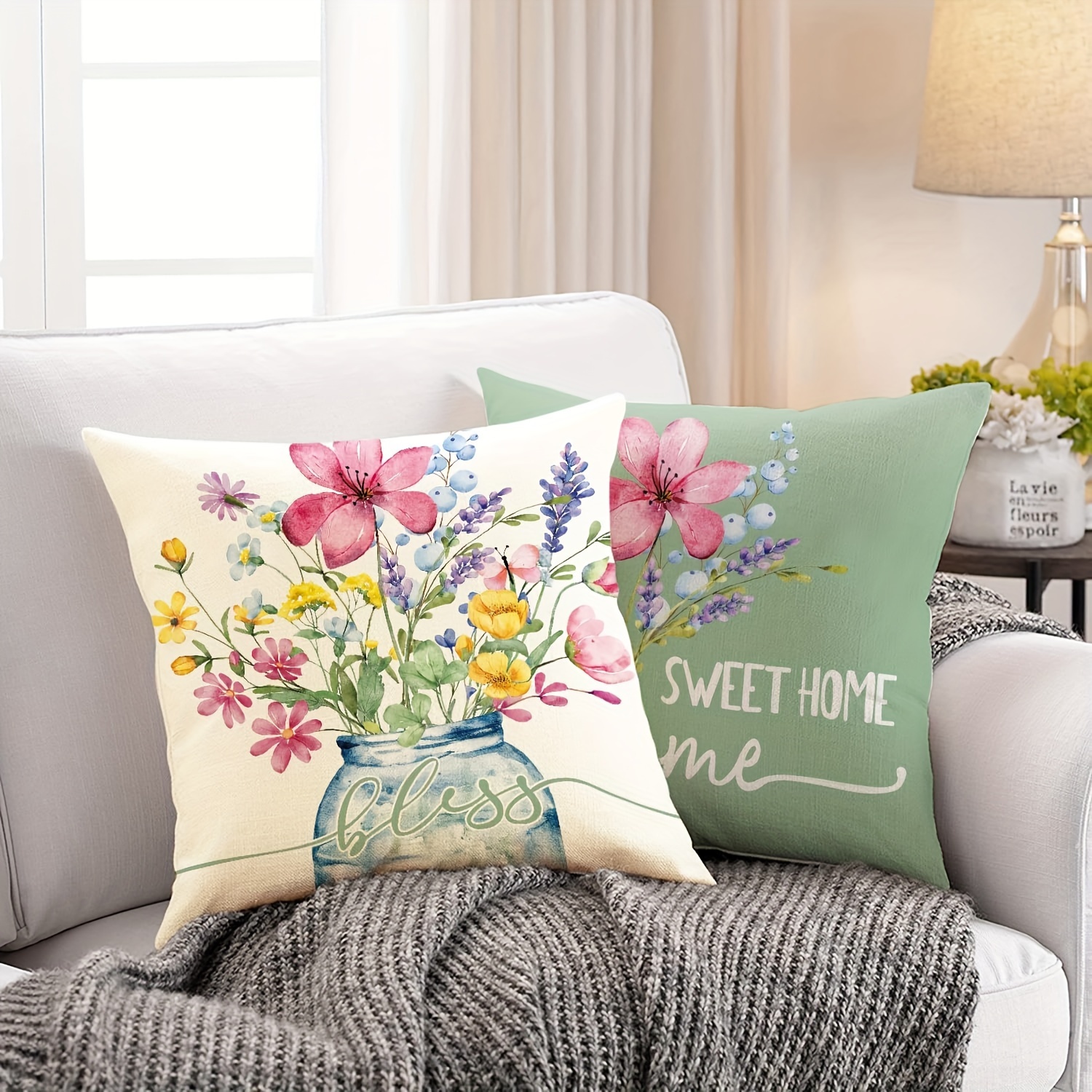 4 Federe Per Cuscini 45x45 Cm Stile Fattoria Con Frasi 'This Is Our Happy Place' - Mucca, Pollo E Trattore - 5